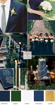 a collage of wedding colors with green and blue