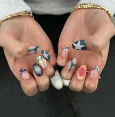 Green And Pink Nails, Ambre Nails, Teen Nails, Hello Nails, Hippie Nails, Studded Nails, Simple Acrylic Nails