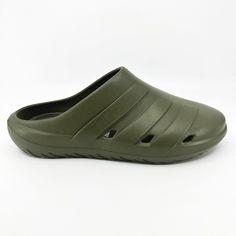 Condition: New Size: Men's  Material: Synthetic Color: Green Style: Athletic Casual Durable Beach Clogs, Summer Clogs With Cushioned Footbed For Outdoor Activities, Summer Cushioned Clogs For Outdoor Activities, Adidas Sandals For Summer Outdoor Activities, Summer Clogs With Rubber Sole For Outdoor Activities, Durable Slip-on Casual Clogs, Durable Casual Slip-on Clogs, Casual Slide Clogs For Outdoor, Casual Outdoor Slide Clogs