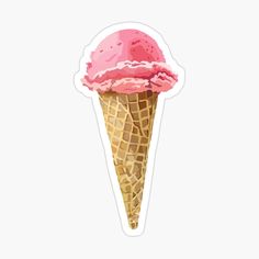 an ice cream cone with pink icing in it sticker on a white background