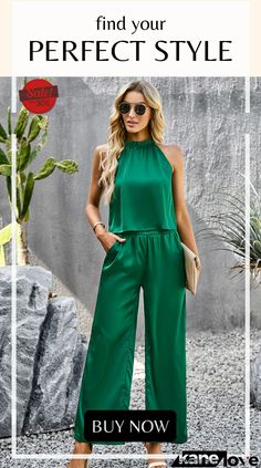 Grecian Neck Sleeveless Pocketed Top and Pants Set Summer Wide-leg Jumpsuits And Rompers For Workwear, Spring Sleeveless Jumpsuits And Rompers, Versatile Sleeveless Jumpsuits For Spring, Versatile Sleeveless Jumpsuits And Rompers For Spring, Solid Color Summer Jumpsuits With Wide-leg Pants, Solid Color Summer Jumpsuits And Rompers With Wide-leg Pants, Summer Wide-leg Jumpsuits And Rompers In Solid Color, Summer Solid Color Wide-leg Jumpsuits And Rompers, Top And Pants Set