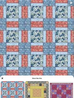 an image of some different quilts on the same page, one is blue and red