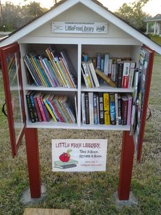 a little free library with books on it