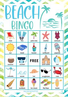 a poster with the words beach bingo on it