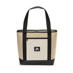 a white and black tote bag on a white background