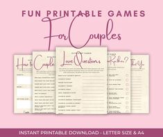 four printable games for couples with the words, fun printable games for couples