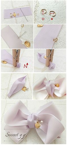 how to make a bow tie with ribbon and gold buttons on the front, in three different ways