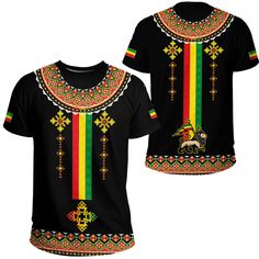 Ethiopia Lion Style Pattern T-shirt Casual Black Sublimation Printed Design, Casual Black Sublimation Design Shirt, Multicolor Crew Neck T-shirt With Print, Multicolor Printed Crew Neck T-shirt, Black Cotton T-shirt With Digital Print, Black Crew Neck T-shirt With Sublimation Print, Black Printed Crew Neck Top, Black Short Sleeve Printed T-shirt, Black Printed Short Sleeve T-shirt