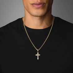 This gold cross pendant, named Courage, is a powerful religious and Christian symbol of hope and the everlasting sacrifice Christ made on the cross. Our solid 14k gold cross necklace for men is crafted by artisan jewelers and made to be worn every day. Wear the mens gold cross chain as a reminder of the virtues you stand for, and Jesus died for, that it may serve as inspiration for others, and a reminder for you to embody and strive to live by his teachings every day. MATERIALS, WEIGHTS & MEASUR Mens Cross Pendant, Gold Cross Pendant For Men, Cross Necklace Men, Cross Pendant Men, Gold Pendants For Men, Cross Necklace For Men, Jewel Wedding, Mens Gold Jewelry, Golden Necklace