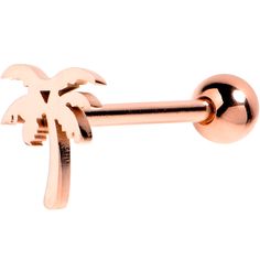 a rose gold palm tree barbell ring