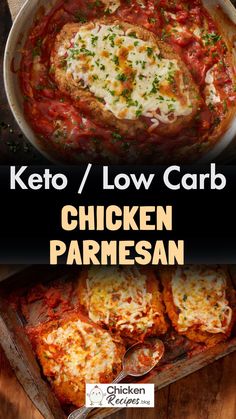 chicken parmesan with low carb sauce in a casserole dish