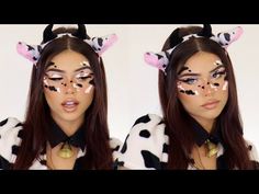 Cow Halloween Costume Makeup, Cow Halloween Makeup Look, Cow Make Up Look, Cow Make Up For Halloween, Cow Face Makeup Halloween, Cow Print Face Paint, Cow Makeup Look For Halloween, Cow Print Makeup Halloween, Halloween Cow Makeup Looks