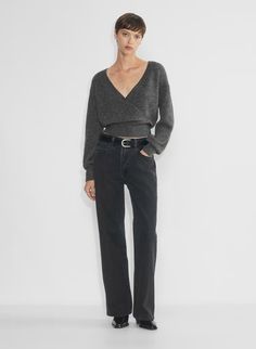 DEAR SWEATER | Aritzia Wrap Sweater Outfit, V Neck Sweater Outfit, Deep V Sweater, Over 50 Fashion, Pinterest Shop, Poplin Skirt, Clothes Fall, Large Sweater, Cashmere Outfits