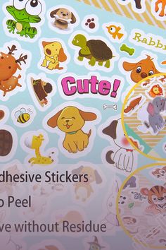 the sticker sheet is full of cute animals and pets with words that read cute