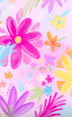 a painting of flowers on a pink background