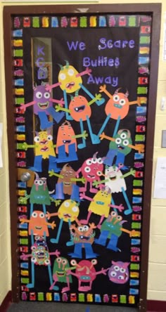 We scare bullies away! Anti-bully door Pink Shirt Day Bulletin Board Ideas, Bully Prevention Bulletin Boards, Anti Bully Activities For Kids, Say No To Bully Poster, Anti Bulling Poster Idea