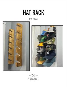 the back and side of a rack with hats hanging on it