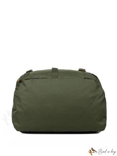 an olive green duffel bag on a white background