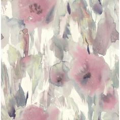 an abstract painting of pink flowers on a white background