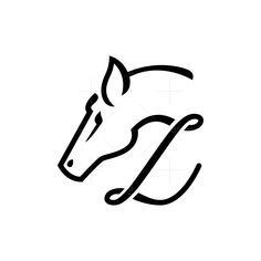 a horse's head is shown in black and white, with the letter d on it