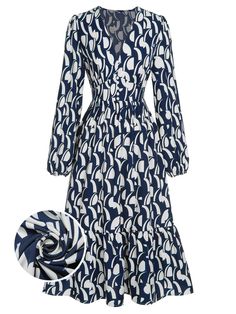 Navy Blue 1930s Geometric Printed V-Neck Dress 1930's Dresses, Retro Stage, 1930s Dress, 1920s Dress, 1940s Dresses, Vestidos Vintage, Plus Size Swimsuits, Lovely Clothes, Feminine Outfit