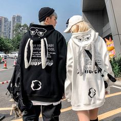 Kawaii Rabbit Couple Hoodie 6 Bunny Ear Hoodie, Styl Grunge, Tops Bonitos, Kawaii Sweater, Bunny Hoodie, Y2k Long Sleeve, Velvet Clothes, Letter Print Hoodie, Couples Hoodies