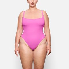 Fits Everybody Square Neck Bodysuit | Neon Orchid — A square neckline and low scoop back make this bodysuit a flattering base layer or everyday wardrobe item. Features a high cut leg opening and thong back that remains invisible under clothing. High Neck Bodysuit, Mock Neck Bodysuit, Square Neck Bodysuit, Sleeveless Bodysuit, Almost Perfect, Mock Turtleneck, Size 16 Dresses, Everyday Wardrobe, High Cut