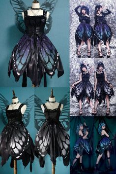 Butterfly Outfit Aesthetic, Mode Harajuku, Brunette Girls, Gothic Party, Gothic Mode, Butterfly Costume, Casual Cosplay