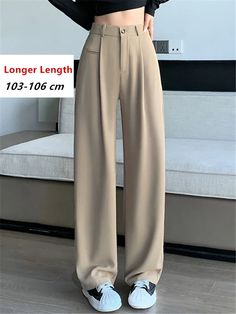 2024 New Spring Summer High Waist Suit Wide Leg Women's Pants Buttons Female Elegant Minimalism Straight Loose Trousers SPECIFICATIONS Season: Spring/Summer Waist Type: high Decoration: Button Decoration: Pockets Elasticity: Non Strech Fabric Type: blended Pant Style: Wide leg pants Material: Polyester Fit Type: LOOSE Length: full length Closure Type: Elastic Waist Gender: WOMEN Front Style: Pleated Size Chart Length (Shorter/ Regular/ Longer)( см) Shoulder(cm) Waist (см) Hip (cm) - Длина (короч Office Lady Short Bottoms For Spring, Short Spring Bottoms For Office Lady, Spring Office Style Bottoms With Pockets, Khaki Bottoms For Office, Types Of Pants For Women, Straight Fit Trousers, Elegant Minimalism, Loose Trousers, Pants Summer