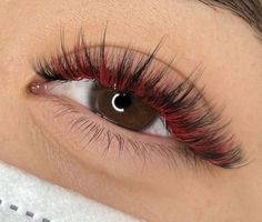 Color Accent Lash Extensions, Cute Lashes With Color, Eyelash Extensions Styles Color, Orange Eyelash Extensions, Eyelash Color Extensions, Lash Color Extensions, Lash Extensions Color Eyelashes, Red And Black Lashes, Lashes Extensions Color