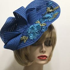 Blue Floral Fascinator, Floral Crown, Kentucky Derby Fascinator, Races Fascinator, Preakness Races, Belmont Stakes Fascinator, Tea Party Hat This elegant  fascinator is perfect to wear to a Garden Party, Wedding Guest, Showers, Beach Wedding, Graduation, Church or Races. This hat is a Royal Blue Fascinator featuring a Multi Blue embroidered accent piece with a matching 1" satin covered headband. Hats and accessories are not returnable. Please review our shop policies section if you have any questions, thank you. This hat for women ships free First Class Mail within one day. All hats are ready to ship in a perfectly sized box for the hat. Not folded.  When not wearing your hat you can display it on a dresser, bed corner, or anywhere to enjoy it. Each piece is uniquely made one at a time wit Handmade Fitted Hats For Formal Occasions, Handmade Fitted Formal Hats, Formal Fitted Handmade Hats, Evening Fitted Headpiece With Handmade Flowers, Blue Costume Hats And Headpieces For Races In Spring, Blue Costume Hats And Headpieces For Spring Evenings, Summer Blue Headpiece With Handmade Flowers, Spring Blue Mini Hats With Handmade Flowers, Blue Fascinator With Handmade Flowers For Kentucky Derby