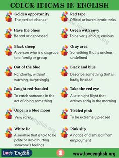 an english poster with the words color idioms in english