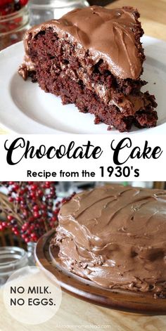 chocolate cake recipe from the 1930s's no milk, no eggs and no eggs