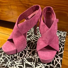 Never Worn, Great Color These Iconic Dvf Zia Platform Heels In Soft Fuchsia Suede Are Head Turners. I Absolutely Love Them, But They Definitely Run True To Size. I Am A 9.5 And These Are Size 8.5. I Ordered And Couldn’t Return. Pink Suede Heels With 4-inch Heel, Pink Suede Open Heel Shoes, Pink Suede Open Heel Heels, Pink Suede Heels With Heel Strap, Pink Suede High Heels, Pink Suede Open Toe Heels, Platform Heels, Von Furstenberg, Diane Von