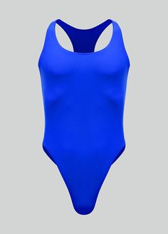 a women's blue swimsuit on a gray background