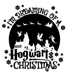 the hogwart's christmas logo in black and white