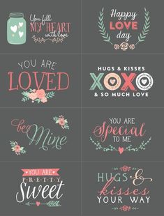 six different types of valentine's day stickers