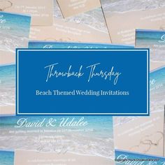 beach themed wedding cards with blue border