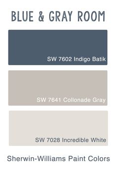 the blue and gray room is shown in this color scheme for sherylin williams paint colors