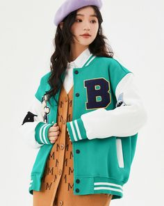 Green Oversized College Jacket | Jimin - BTS Green M Casual Green Varsity Jacket With Letter Print, Casual Oversized Varsity Jacket For Winter, Winter Campus Outerwear With Pockets, Winter Outerwear With Pockets For Campus, Winter Outerwear For Campus With Pockets, Winter Green Varsity Jacket With Letter Print, Green Winter Varsity Jacket With Letter Print, Green Varsity Jacket With Letter Print For Fall, Urban Oversized Varsity Jacket For Winter