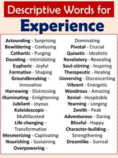 a list of descriptive words for an experence