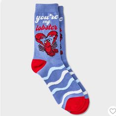 Brand New Never Worn Give Your Everyday Routine A Playful Upgrade With The Women's 'You're My Lobster' Valentine's Day Crew Socks - Blue/Red 4-10. Featuring 'You're My Lobster' Pattern, These Socks Give Your Drawer An Adorable Twist. The Lightweight Fabric And Banded Cuffs Ensure Comfortable Wear. Size 4-10 *I Don’t Own The Rights To The Last Photo (Errol) Valentines Socks, My Lobster, Lobster Design, Target Accessories, Target Brands, Crew Socks, Fitness Fashion, Fabric Weights, Red White