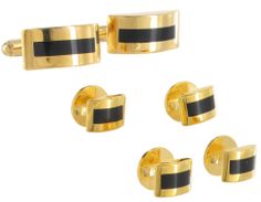 Mens Tuxedo Set Cufflinks Shirt Studs Semi Circle Wedge Black Gold Tone Vintage Watch Bands Leather, Gatsby Style Wedding, Mens Tuxedo, Collar Bar, Collar Pin, Jewelry Watch, Gatsby Style, Black Tux, Collar Pins