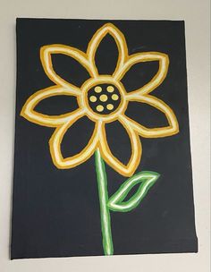 a painting of a yellow flower on a black background