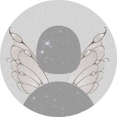 an angel's wings are in the center of a circular white circle with stars