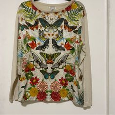 Johnny Was Silk/Cashmere Beige Floral Long Sleeves Top Size Medium Good Condition Never Worn Silk 30%, Cashmere 70% Long Sleeve Embroidered Silk Top, Luxury Floral Embroidered Art Silk Top, Luxury Floral Print Long Sleeve Tunic, Luxury Long Sleeve Floral Print Shirt, Floral Embroidered Shirt, Short Sleeve Kimono, Johnny Was Clothing Shirts & Tops, Embroidered Tunic Top, Floral Tunic Tops