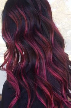 Highlights Ideas For Brown Hair, Balayage On Black Hair, Black Hair With Red Highlights, Black Red Hair, Red Ombre Hair, Red Balayage, Black Hair Balayage, Red Highlights, Burgundy Hair