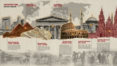 an old map shows the history of architecture in different parts of the world as well as its major landmarks