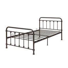 a metal bed frame with no headboard and foot board on the bottom, is shown