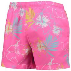 Bring some extra brightness when you're at the beach or pool with these Miami Hurricanes Neon Floral swim trunks from FOCO. They feature an eye-catching pattern and Miami Hurricanes graphics all over. Plus, an adjustable waistband provides the ideal fit, while mesh lining creates a breathable feel. Mesh lining Sublimated graphics Material: 100% Polyester Inseam on size M measures approx. 4.25'' Officially licensed Machine wash, tumble dry low Two side slip pockets Brand: FOCO Imported One rear s Vacation Swim Trunks Printed For Poolside, Printed Swim Trunks For Poolside Vacation, Pink Beachwear Swim Trunks For Pool, Pink Swim Trunks For Beachwear, Printed Swim Trunks For Poolside Beachwear, Pink Swim Trunks For Beach Season Vacation, Summer Printed Swim Trunks For Poolside, Pink Beachwear Swim Trunks For Vacation, Hawaiian Style Short Swimwear For Pool